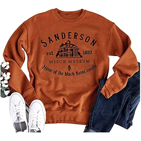Sanderson Witch Museum Sweatshirt for Women Happy Halloween Pullover Shirts Teen Girls Funny Witches Graphic Fleece Tops - Orange - Large Cover