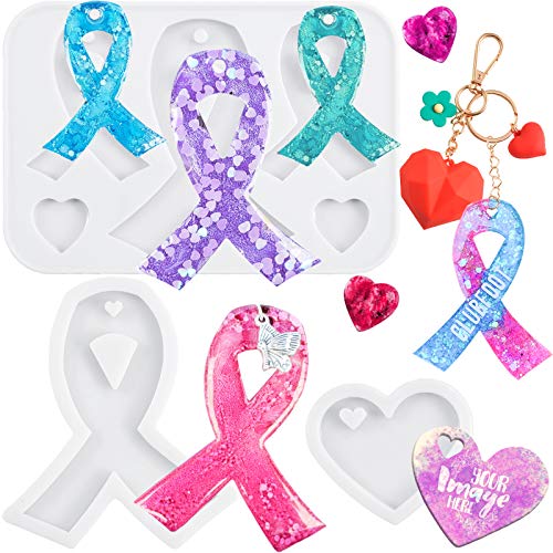 Lot de 3 moules en silicone en résine époxy avec cœur, moulage de bijoux, décoration de gâteau fondant, chocolat, biscuits, argile polymère, 7 cavités 1,8 à 7,4 cm Cover