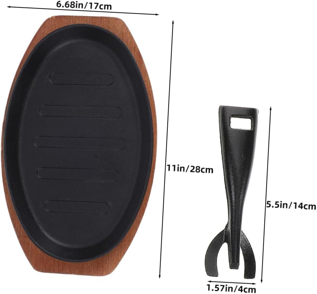 PRETYZOOM 1Set Cast Iron Steak Plate Teppanyaki Griddle for Indoor Cooking Non Stick Surface Sizzling Fajita Skillet for Grilling Meats Vegetables Seafood