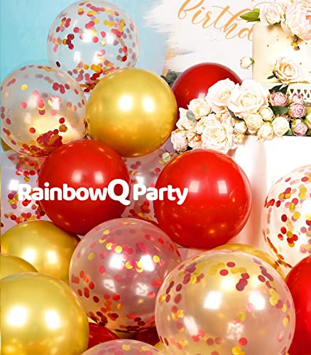 Image of Metallic Shiny Red and Gold Balloons 12 Inch 67PCS Red Gold Confetti Balloons Latex Helium Balloon Set for Graduation Anniversary Wedding Birthday Party Decorations