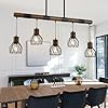 5 light kitchen island lighting farmhouse linear dining room light fixturechandelier over table matte black rustic wood ceiling pendant light fixtures with metal lampshade  urban country home decor