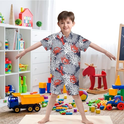 Image of visesunny Boys Hawaiian Shirt and Short Set Summer Outfit Kids 2 Piece Clothes Set 3-10Y