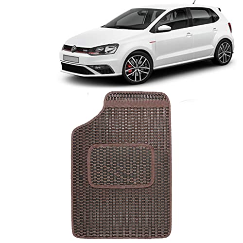 Image of Kingsway Dotted Design Car Floor Foot Mats Universal Fit for Volkswagen Polo GT, Model Year : 2012 Onwards, Water and Dustproof, Color Brown, Set of 5 Pieces