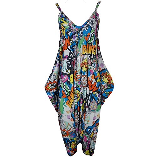 WearAll Lagenlook Sarouel baggy à bretelles pour femme, Bang, Taille unique