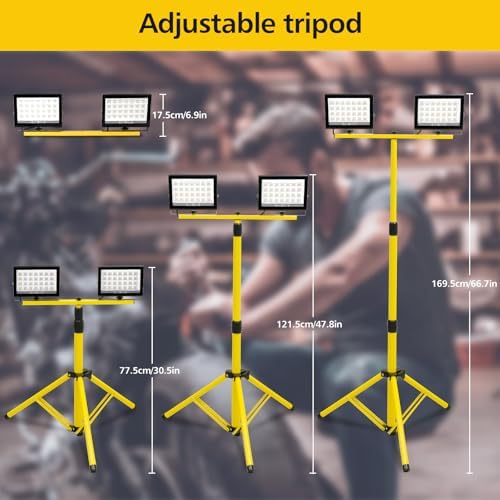 Bild 1 - LED Baustrahler 2x60W mit Verstellbarer Stativ, T-SUN 6000K Kaltweiß LED Strahler Arbeitsstrahler mit 4M Kabel Stecker, Tragbar Baulampe Arbeitsscheinwerfer Wasserdicht IP66 für Werkstatt Garage