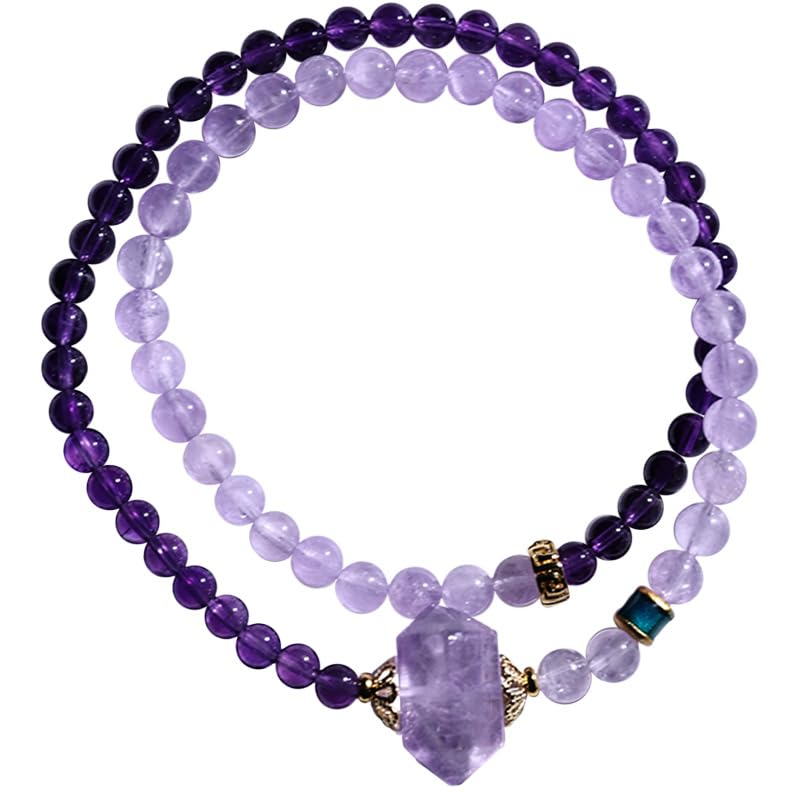 HLTYGWX Amethyst-Kristall-Armband, Perlenarmbänder für Frauen, natürlicher Heilstein, Boho, mehrschichtiges Amethyst-Armband, lila, Geschenke für Frauen und Mädchen, 4 mm