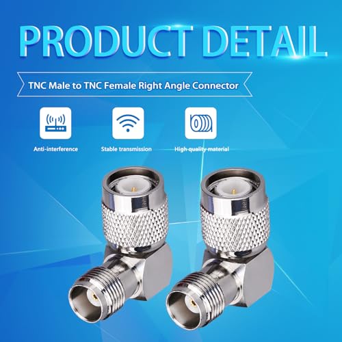 TUOLNK 2 Pack Adaptador Coaxial Ángulo Recto TNC Macho-Hembra miniatura 3