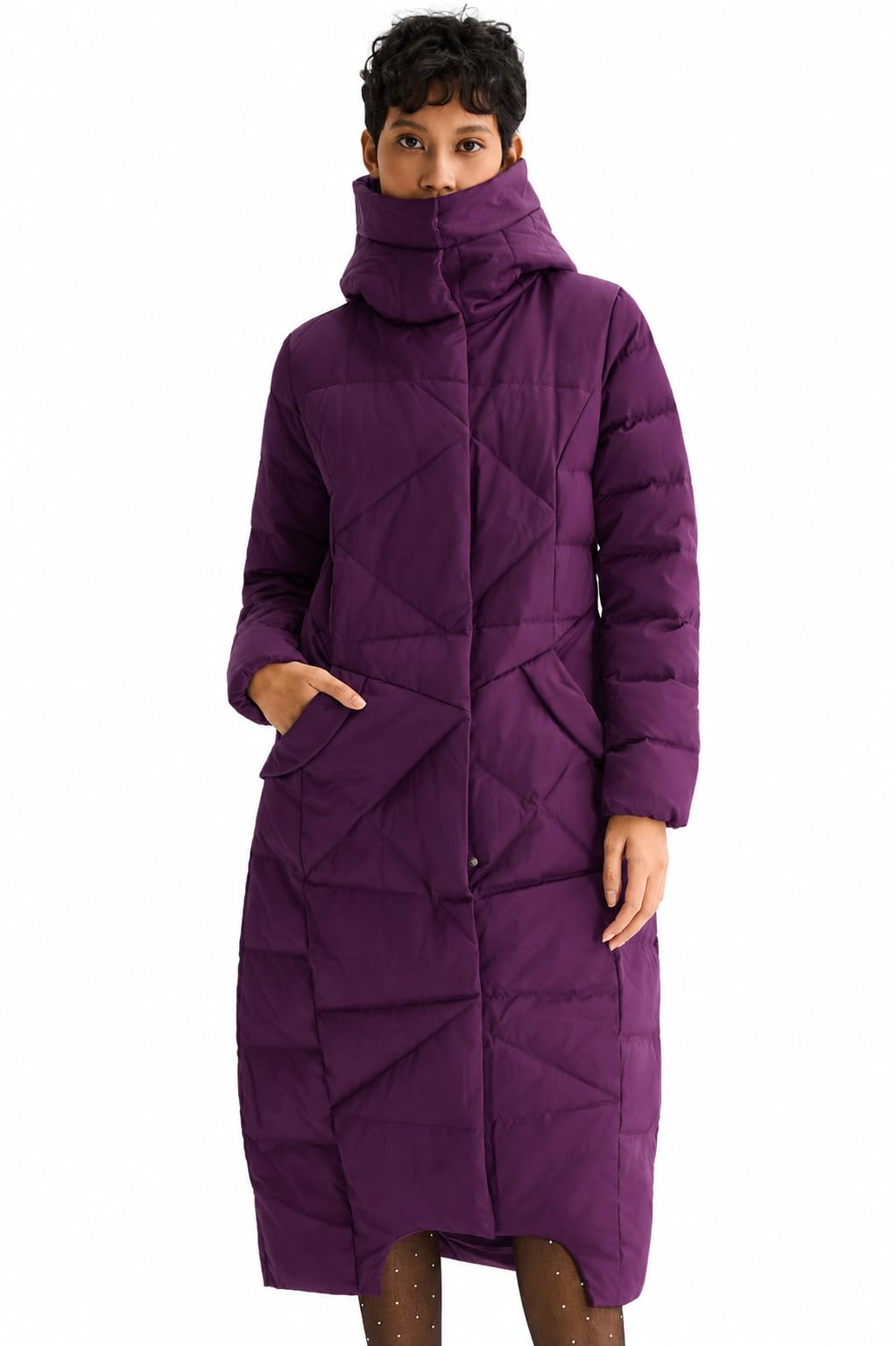 Orolay Damen Daunenmantel mit Kapuze Lange Winterjacke Winddichte Gesteppte Oberbekleidung