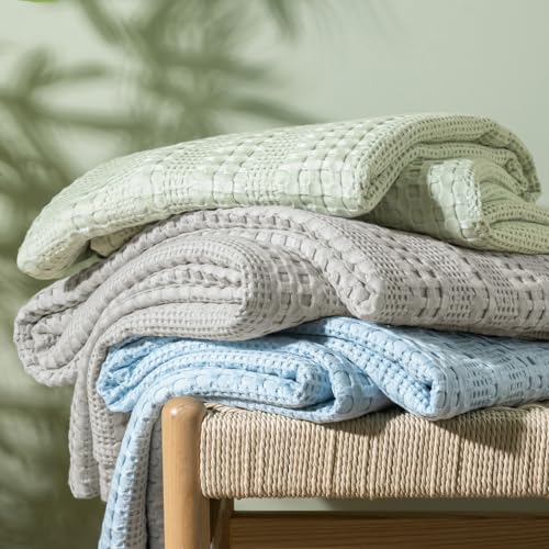 PHF Cooling Waffle Blanket King Size, Lightweight 60% Rayon Derived from Bamboo & 40% Cotton Breathable Blanket for Hot Sleepers, Soft and Luxury for Bed Couch and Sofa, 104"x90", Grey