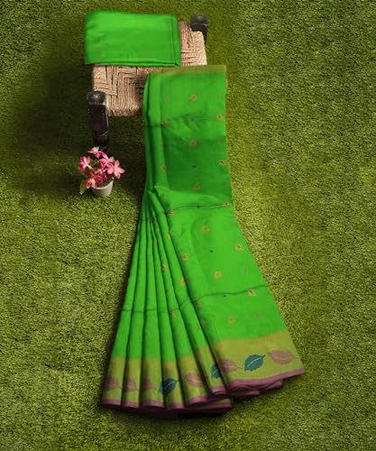Image of Women's Traditional Handloom Zari Work Lata Border Cotton Silk Saree With Blous Piece