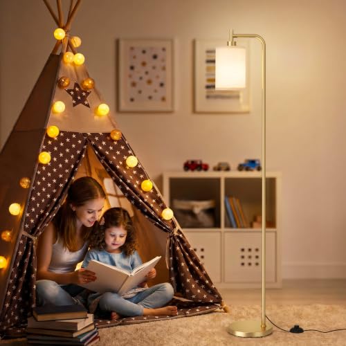 Image of Ziisee 64 inch Floor Lamp for Living Room with Remote Control, Beige Shade with Gold Pole, Dimmable Tall Lamps for Bedroom Office Corner, 9W LED Bulb Included
