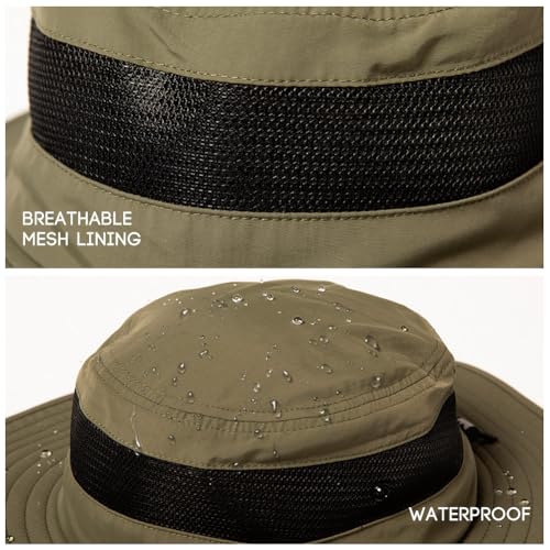 Image of Oversized XL XXL Waterproof Sun Hat for Big Heads Mesh Bucket Hat Wide Brim Adjustable Packable Hiking Beach Fishing