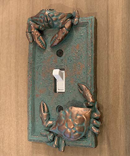 Top Brass Nautical Crab Starfish And Seashell Beach Electrical Cover Wall Plate Bronze/Verdigris Finish - Single Switch, Double, Rocker, Outlet (Single Switch Cover) #TOP2