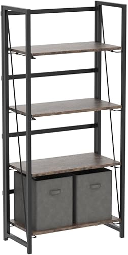 Miniatura 5 de 4NM Estantería plegable sin montaje, 4 niveles, estantería de pie, organizador de estudio, oficina en casa (marrón rústico y negro)