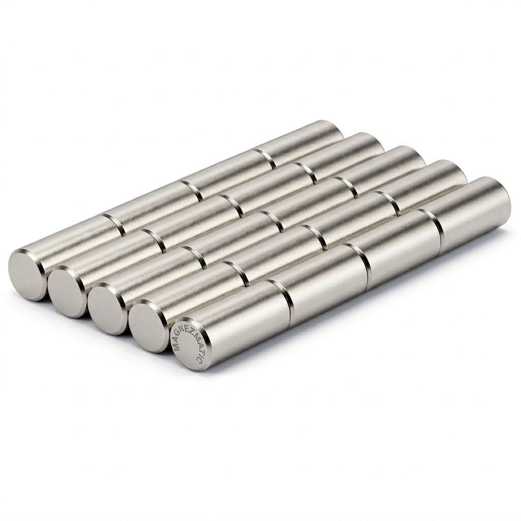 Neodymium Cylinder Magnets 6x12mm (1/4x1/2 inch) N48 – 20 Pack