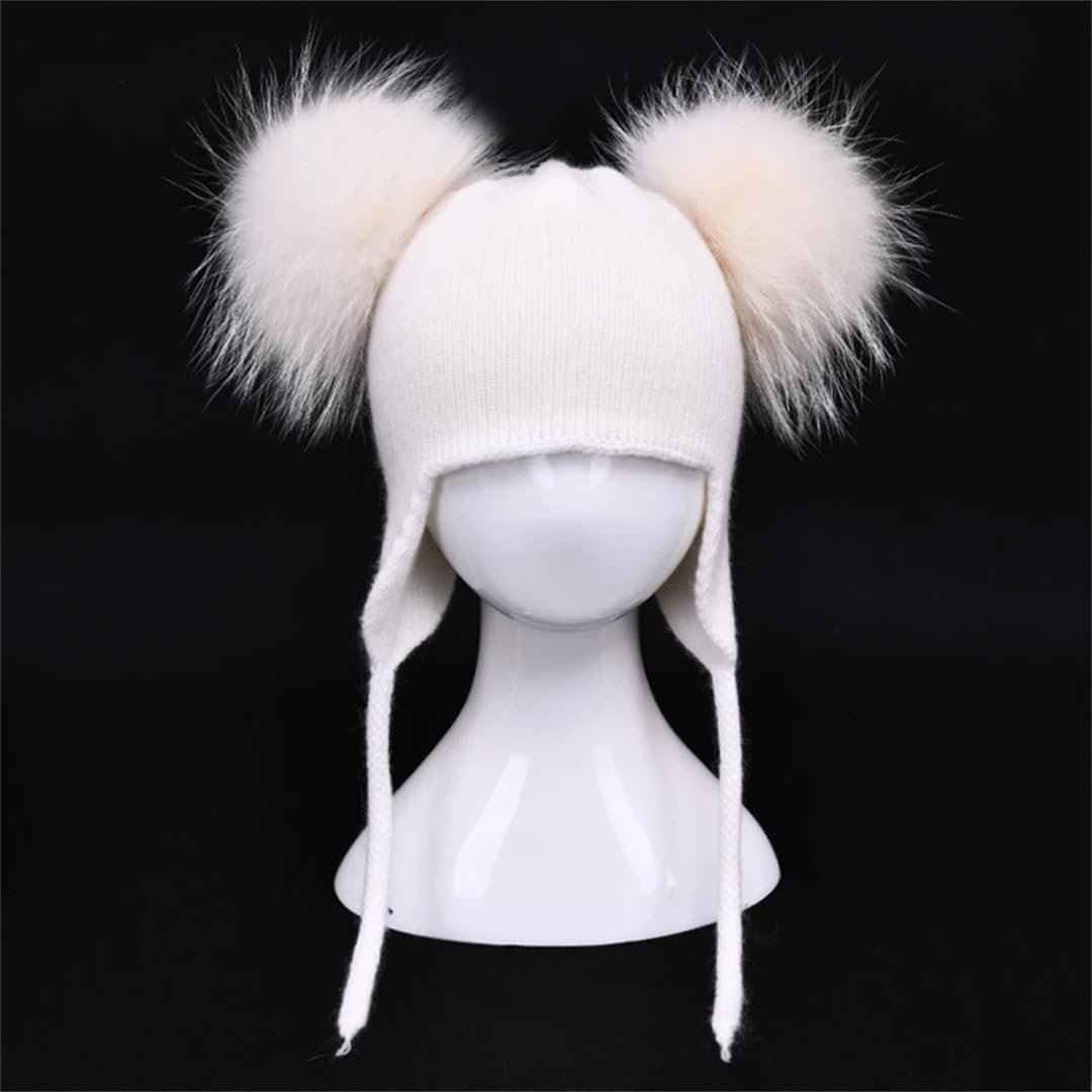 Wvapzxx Gorros Con Orejas Para Niños, Gorros De Invierno Tejidos Con Pompón De Piel Doble Para Niño Y Niña, Gorro De Media, Gorro