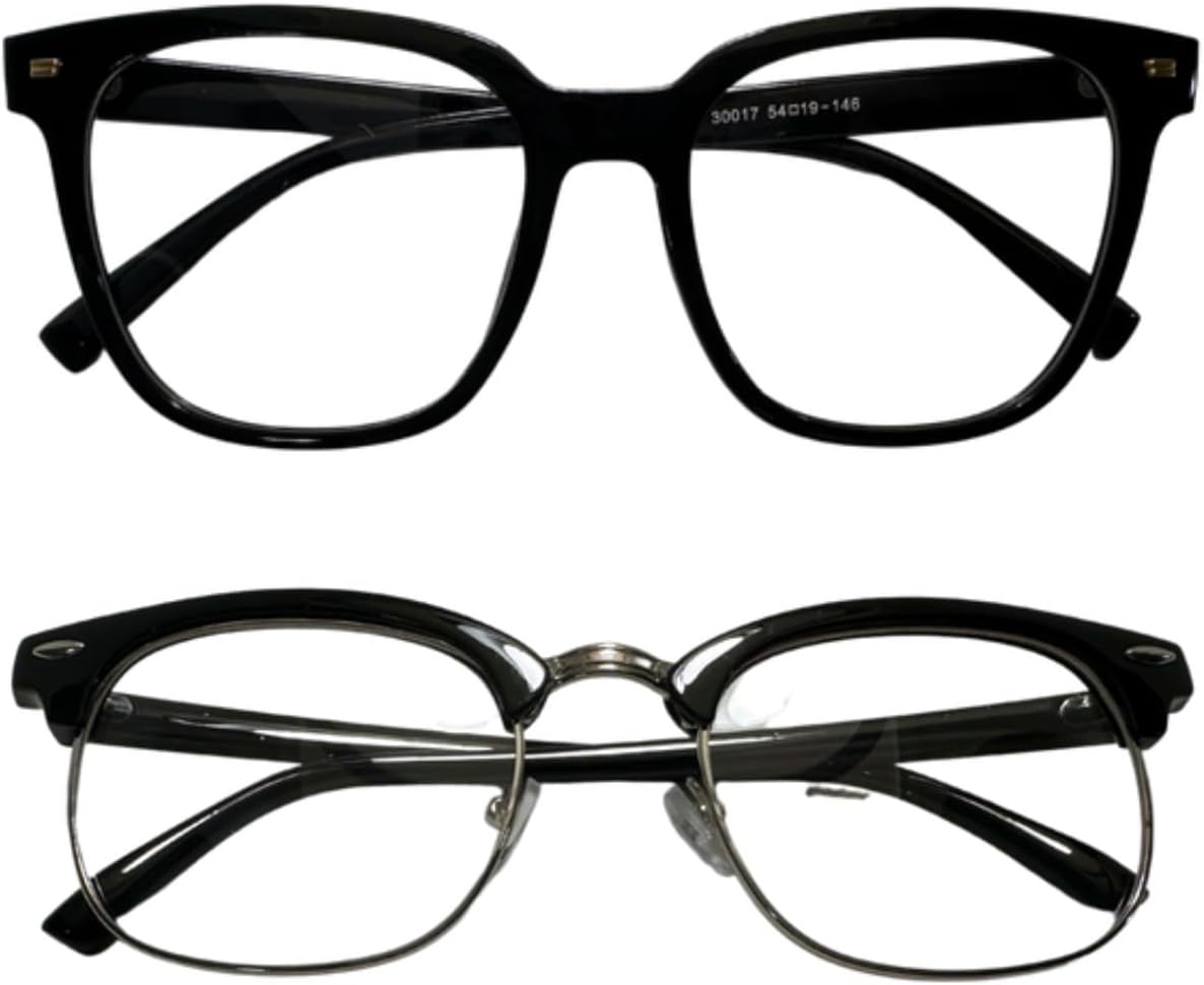 Two Different Fashion Style Eyewear plus one free clear frame pair. Retro Semi Rimless Blue