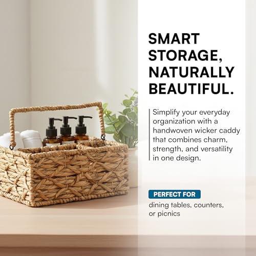 Image of Honey-Can-Do Water Hyacinth Wicker Storage Basket, Natural, 3 Compartments