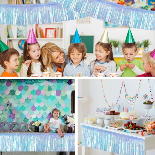 Image of BEISHIDA 3 Packs 30 Feet Metallic Foil Fringe Garland Tinsel Streamers,Iridescent Blue Wall Hanging Tinsel Fringe Banners for Wedding Birthday Party Decoration Halloween Christmas New Year