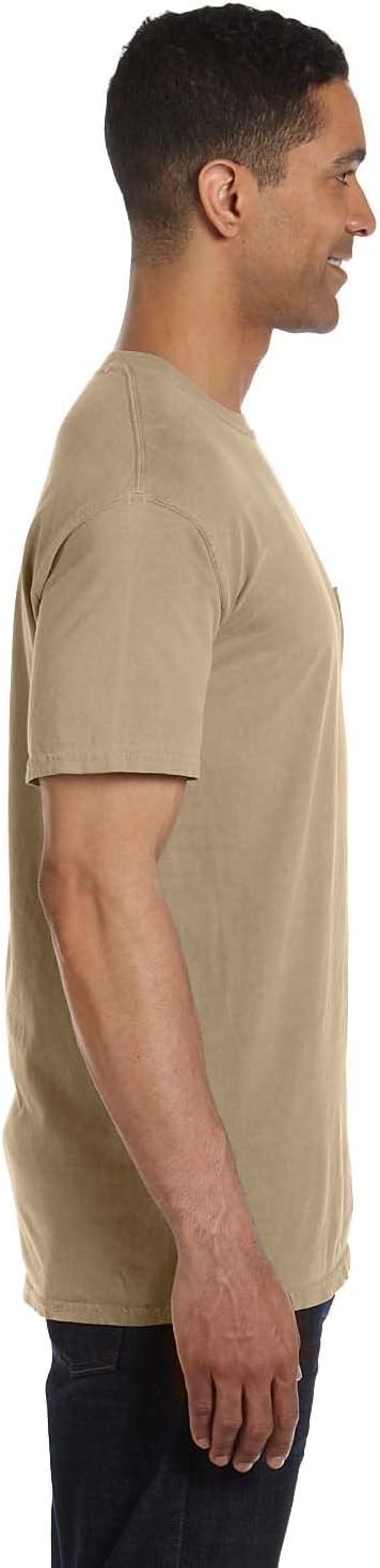 Pigment-Dyed Short Sleeve Shirt with a Pocket, Color: Khaki, Size: XXX-Large - Image 3
