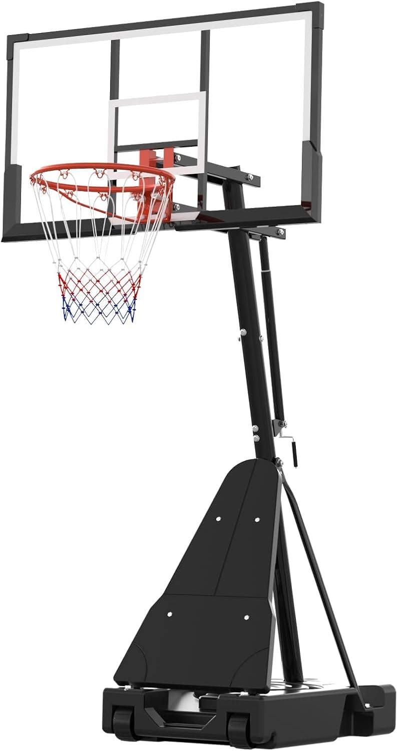 48 Inch Portable Basketball Hoop Outdoor, Height Adjustable 4.9-10FT, Shatterproof PC Backboard, Mobile Basketball Goal with Wheels, Stable Weighted Base for Driveway, Backyard, Poolside Sports