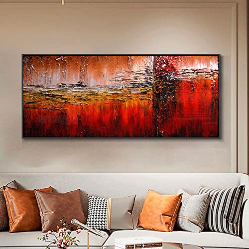 Peinture abstraite 100 % peinte à la main rouge texturée grand format 120x240 cm