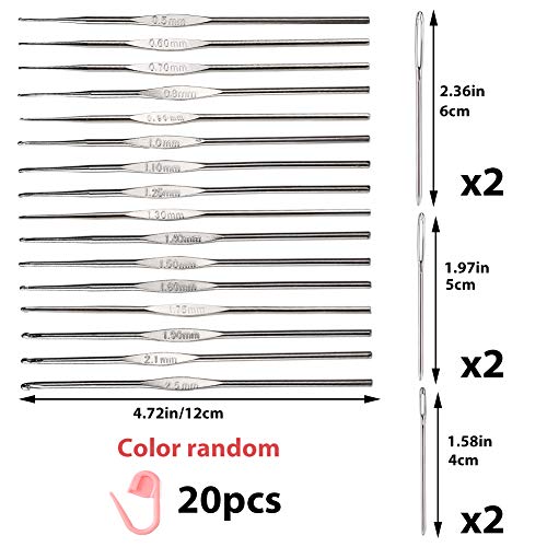 16 Pcs Lace Crochet Hooks Set, 0.5Mm-2.5Mm Aluminum Crochet Hooks Set With 6 Pcs Large-Eye Blunt Needles And 10 Pcs Stitch Markers, Perfect For Lacework #TOP1