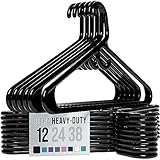 NEATERIZE Ultra Heavy Duty Plastic Clothes Hangers - Black - Durable Coat, Suit and Clothes Hanger. Perchas De Ropa (12 Pack - Black)