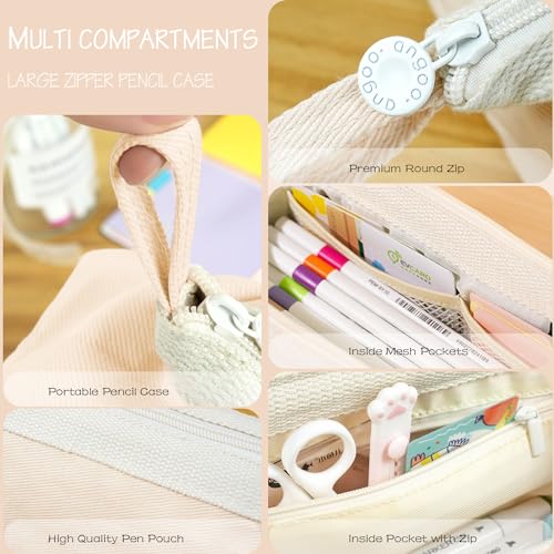 Image of MAMUNU Large Pencil Case Wide Opening - Big Capacity Pencil Pouch for Girls Boys - Portable Stationery Pen Bag for School Office College Teens Students Adults, Beige