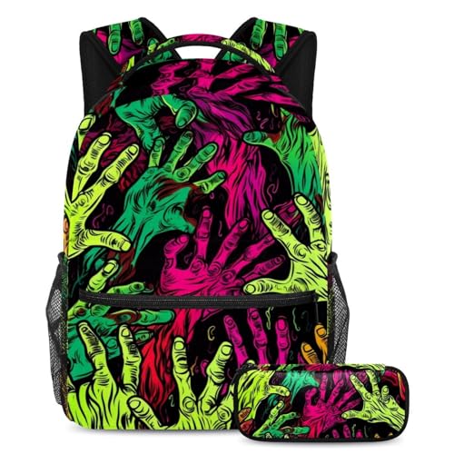 Sac à dos zombie Halloween et trousse assortie pour la récréation