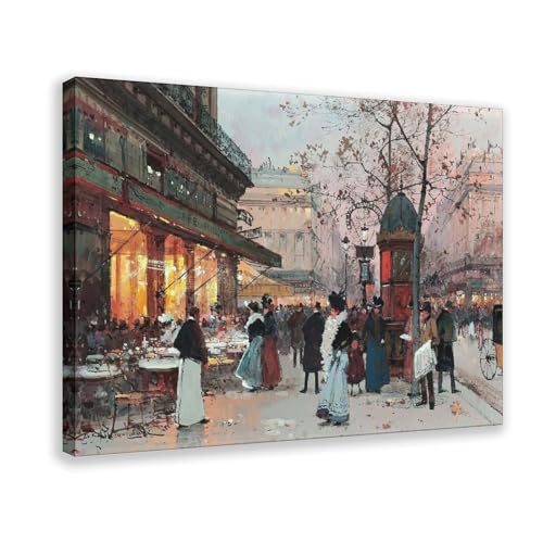 Impression toile Café Parisien Galien-Laloue - Cadre suspendu déco murale salon