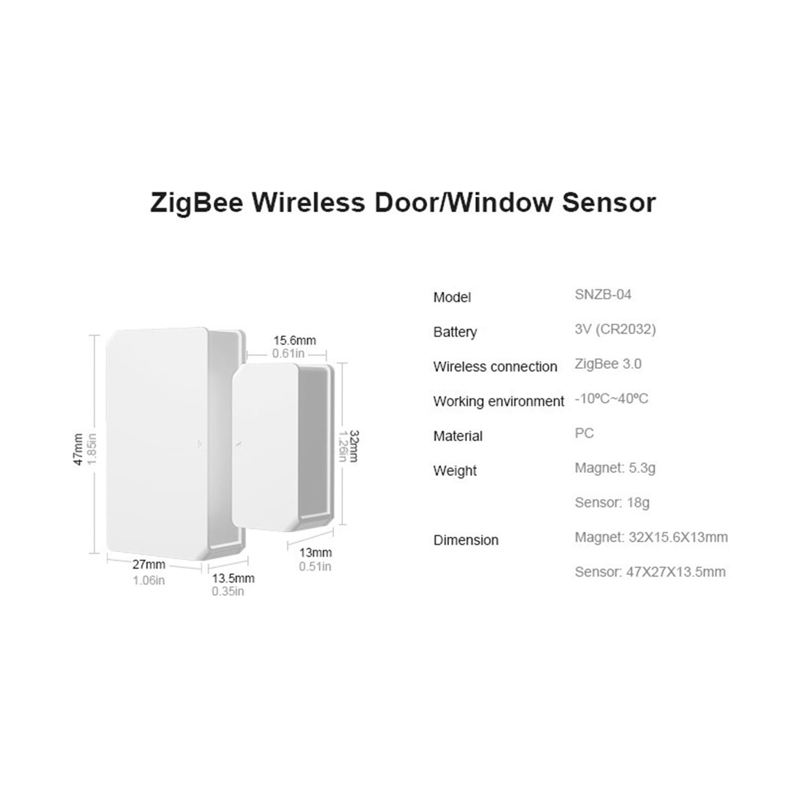 Alarmas De Puerta, Sensor Zigbee for Puerta y Ventana, Detector de Puerta Abierta/Cerrada for la aplicación EWeLink, Requiere Trabajo ZBBridge con Alexa Home para La Seguridad del Hogar