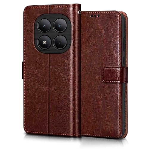 Image of WOW IMAGINE Shock Proof Flip Cover Back Case Cover for Mi Redmi Note 15 5G 2025 | Poco M8 5G (Flexible | Leather Finish | Card Pockets Wallet & Stand | Brown)