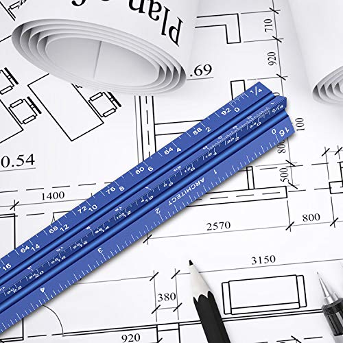 12" Architectural Scale Ruler Aluminum Architect Scale Triangular Scale Ruler For Architects, Draftsman, Students And Engineers, Blue #TOP5