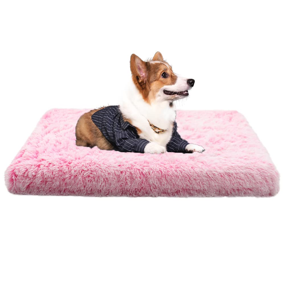 YURRO Faux Fur Crate Mat,Orthopedic Flat Bed for Dachshund/Golden Retriever,Comfortable Bolster Dog Mattress,Plush Calming Pet Bed,Jumbo Dog Pad