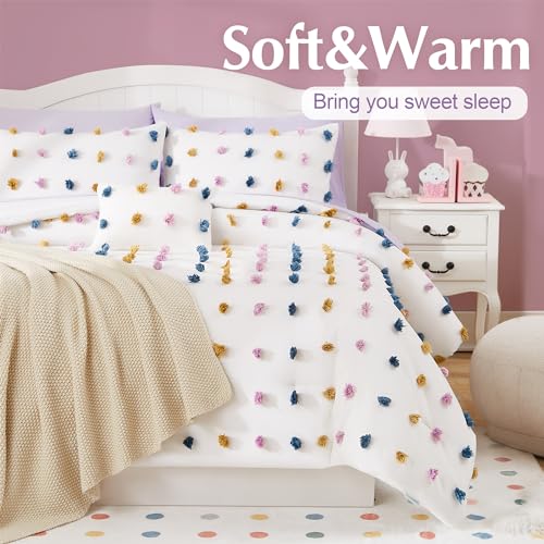 Image of Full Size Comforter Sets for Girls - 7 Pieces Pom Tufted Bed in a Bag