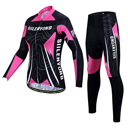 Set Abbigliamento da Ciclismo Completo Donna Professionale Maglia Maniche Lunghe+Pantaloni Lunghi con 3D Cuscino per Ciclismo MTB Bicicletta Bici da Corsa M3,A,M