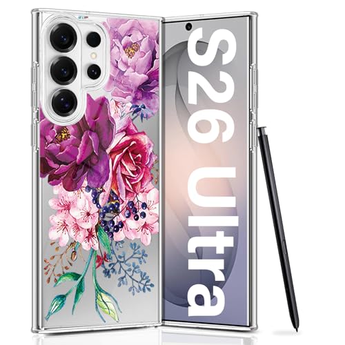 duomigesz Custodia per Samsung Galaxy S26 Ultra con motivo floreale trasparente, ultra sottile in silicone trasparente 5G, motivo floreale di ciliegio colorato, motivo trasparente, antiurto (B)