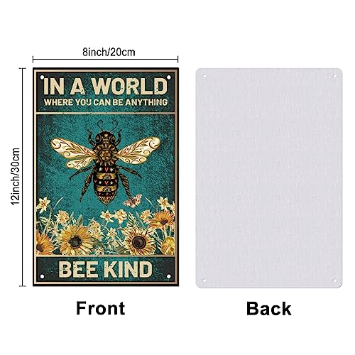 SUPERDANT Garden Metal Signs Bee Tin Signs Bee Flower Wall Plaque Funny Poster Art Be Kind Sign Metal Wall Sign for Man Cave Home Bedroom Garden Vintage Decor 20x30cm - Image 2