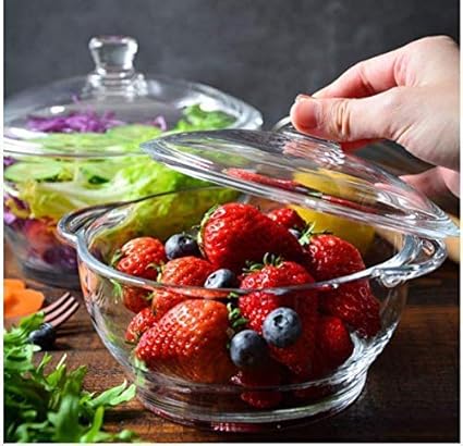 GOTHRILL Elite Glass Casserole with Lid, Borosilicate Glass, Microwave Oven Safe, Round, Transparent, Serving Bowl, 1500ml