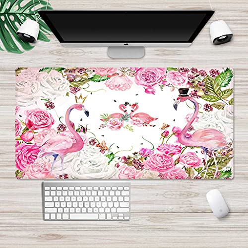 Tapis de souris gaming XXL 1000x500 mm aux motifs flamants roses pour PC