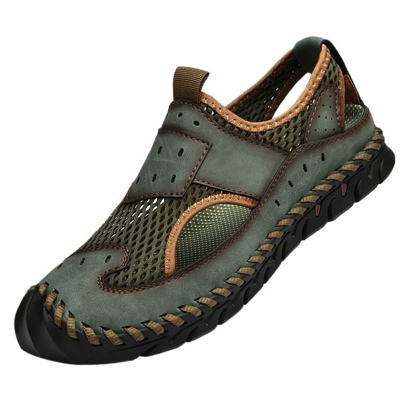 VOODUE Men Breathable Mesh Sandals Summer Lightweight Outdoor Beach Sandals Non-Slip Men's Casual Shoes (Color : Green, Size : 45 EU)