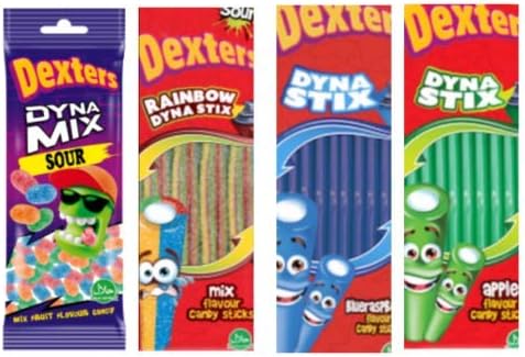 Dexters Dyna Stix Blue Raspberry Flavor Candy Sticks Halal 180 G (Pack of 12)