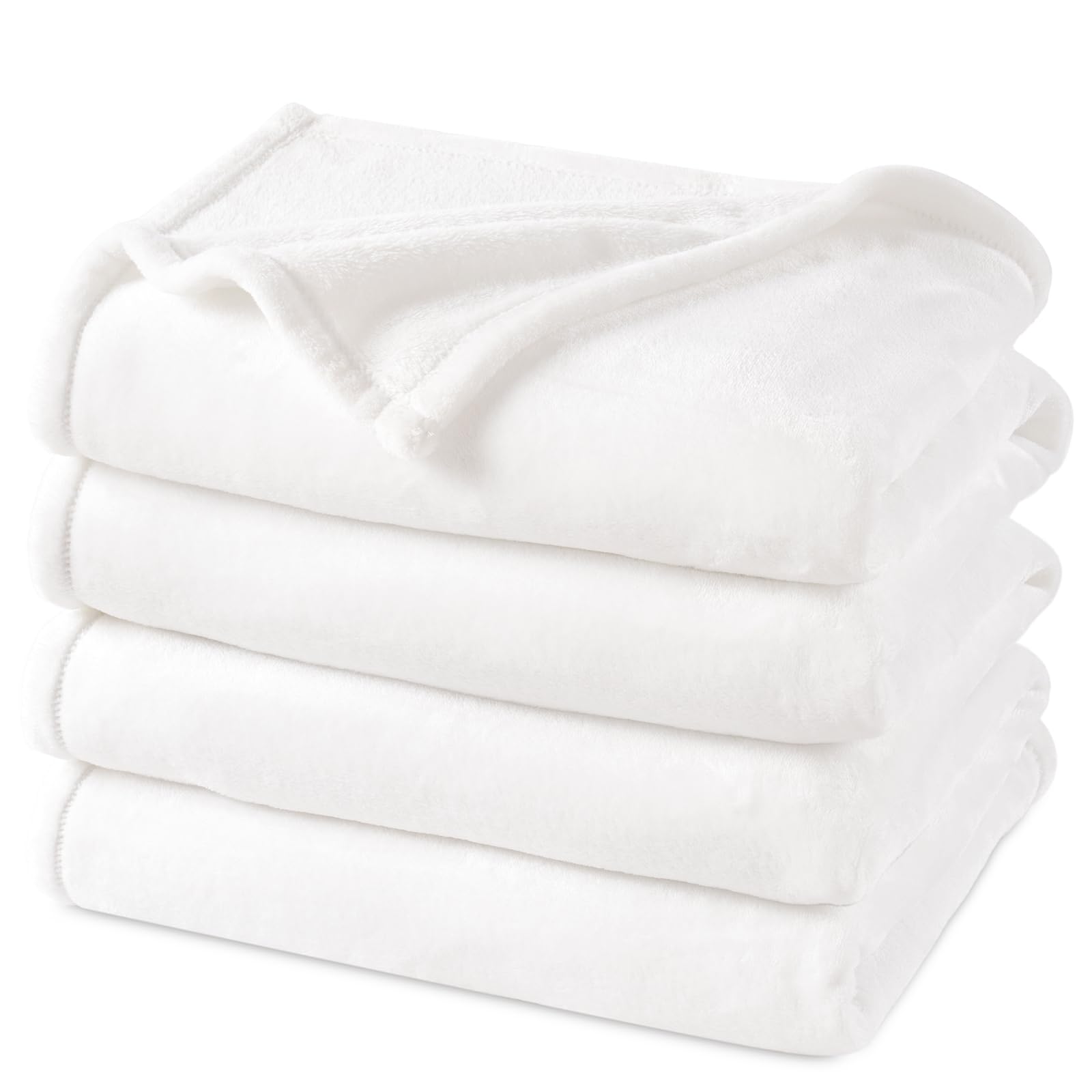 PHF Ultra Soft Fleece Blanket Queen Size, No Shed No Pilling Luxury Plush Cozy 300GSM Lightweight Blanket for Bed, Couch, Chair, Sofa Suitable for All Season, 90" x 90", White