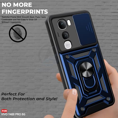 Image of AESTMO Tough Armor Vivo Y400 Pro 5G Bumper Back Case Cover | Ring Holder & Sliding Camera Shield Cover | 360 Degree Protection Back Case Cover for Vivo Y400 Pro 5G (Blue)