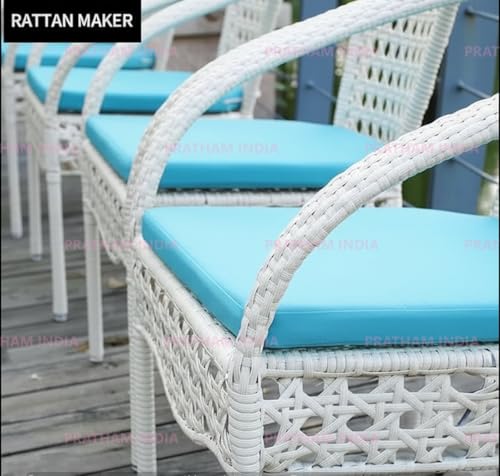 Image of India Outdoor Indoor Patio Furniture Sets Rattan Chair Patio Set Conversation Set Poolside Lawn Chairs Swingarea Balcony Outdoor Garden Furniture Chair (White with Blue Cushion)