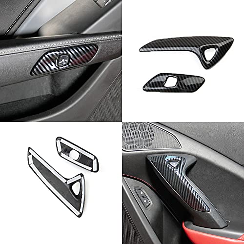 Justautotrim Carbon Fiber Look Interior Door Handle Molding Cover Trims Accessories For 2014 2015 2016 2017 2018 Chevrolet Corvette C7 #TOP7