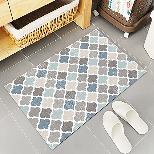 Farmhouse Kitchen Rugs and Mats 2 PCS Set, Moroccan Boho Blue Grey Geometric Plaid Kitchen Rugs and Mats Non Skid Absorbent Kitchen Organization Washable Home Decor for Kitchen, Bathroom - Image 5