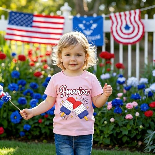 Image of Boys 4th of July Shirts-Toddler Girls Patriotic American Flag Tees Kids Memorial Day USA T-Shirts 2-7T