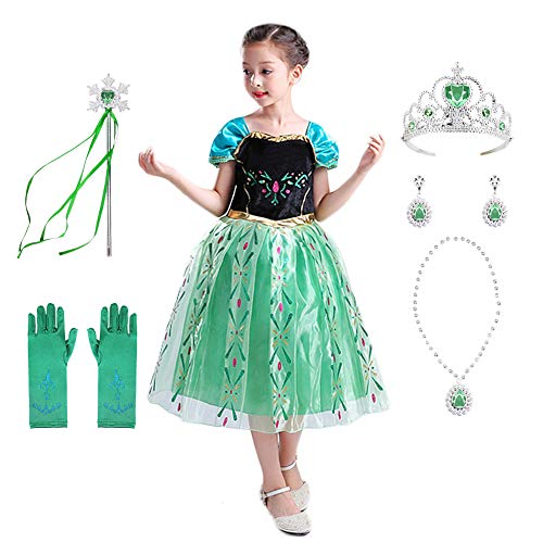 Gherorner Princess Dress for Little Girls Birthday Fancy Dress Snow Party Cosplay Costumes with Accessories (Age:5-6 Years) G021L